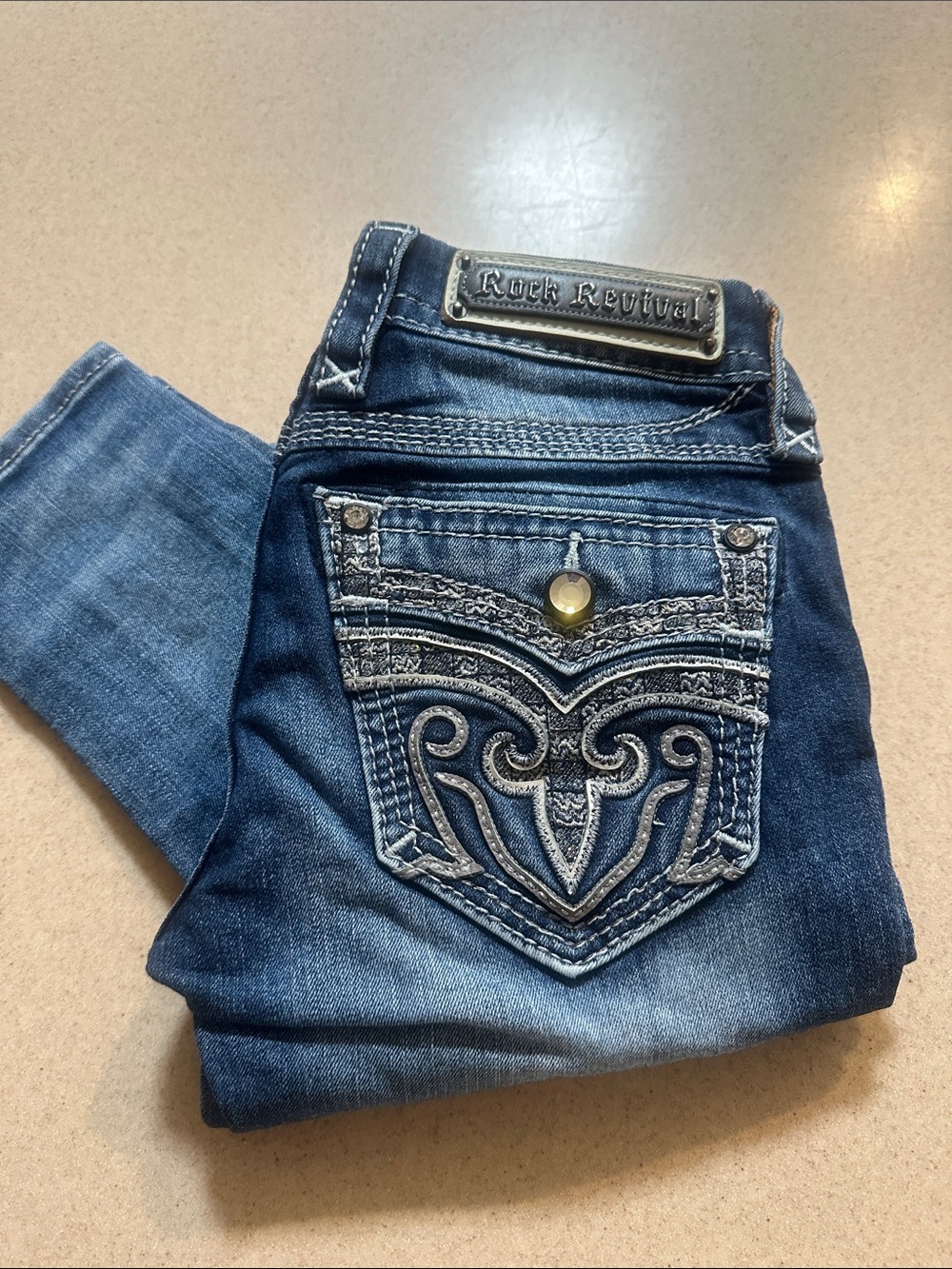 Rock Revival Women's Blue Embroidered Pocket Skinny Jeans